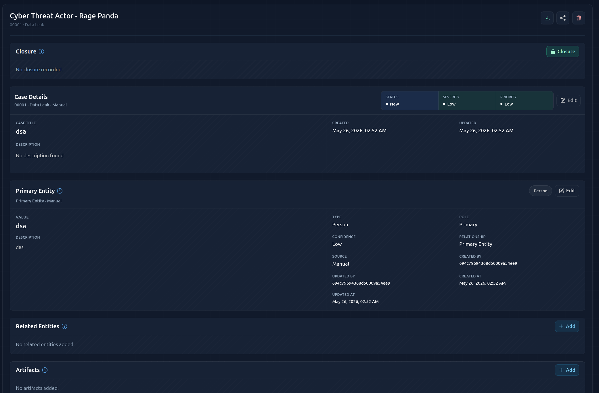 Orion Case Management detail view
